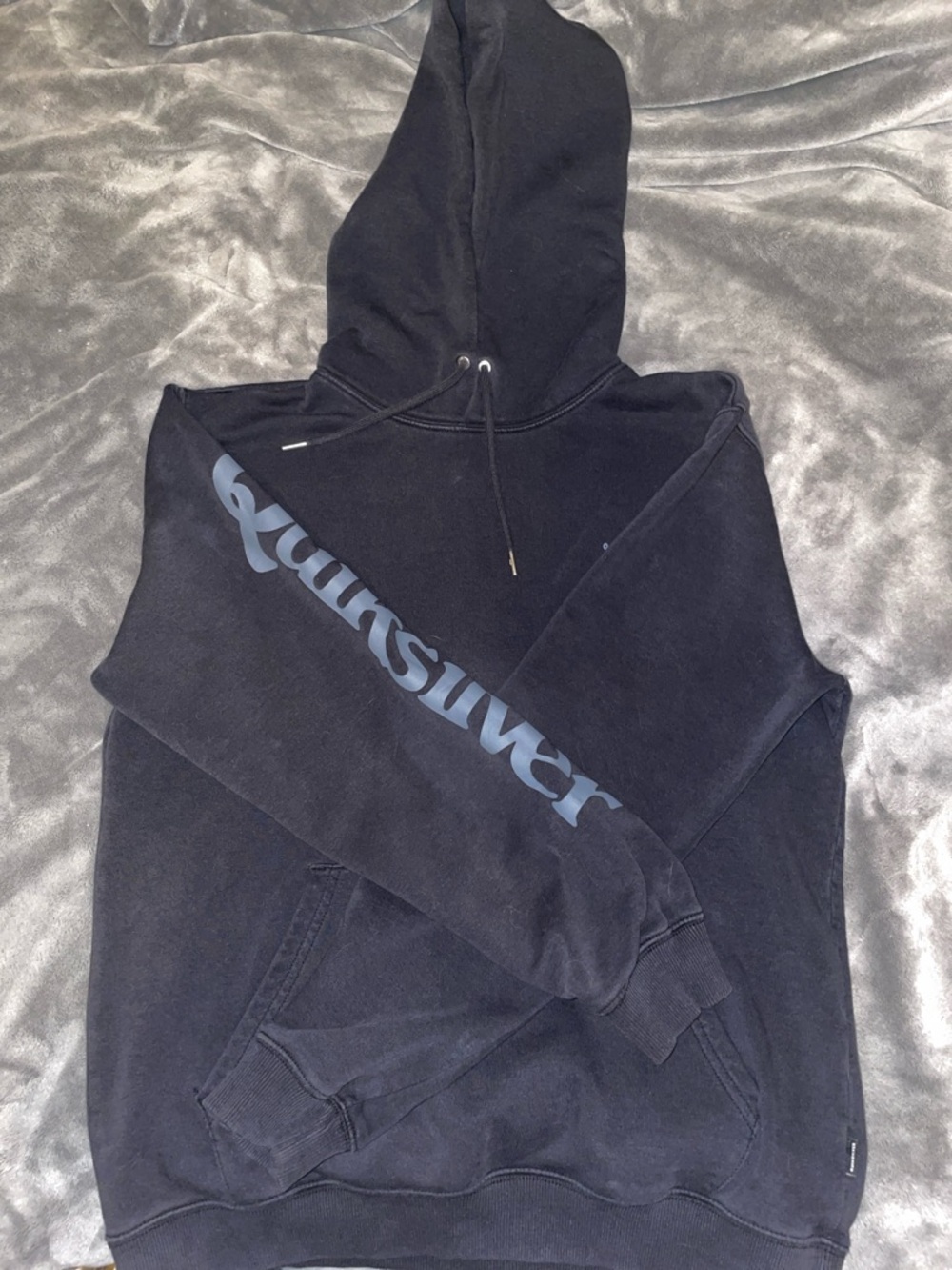 Quiksilver Black Pullover Hoodie with Blue Sleeve Logo